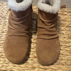 Earth Origins Chestnut Suede Faux-Fur Ankle Boots